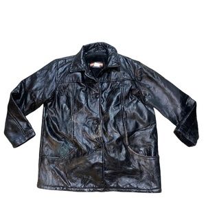 Tudor Court Vintage Splatter Distressed Leather Faux Fur Lined Jacket sz XL